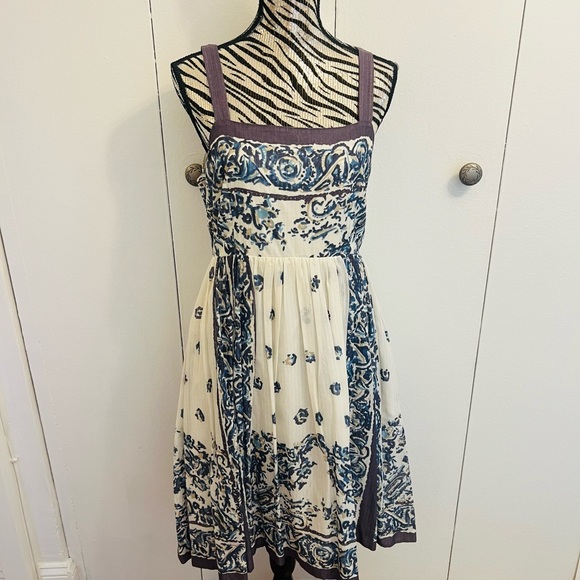 Blue and Cream Floral Midi Dress - Picture 12 of 12